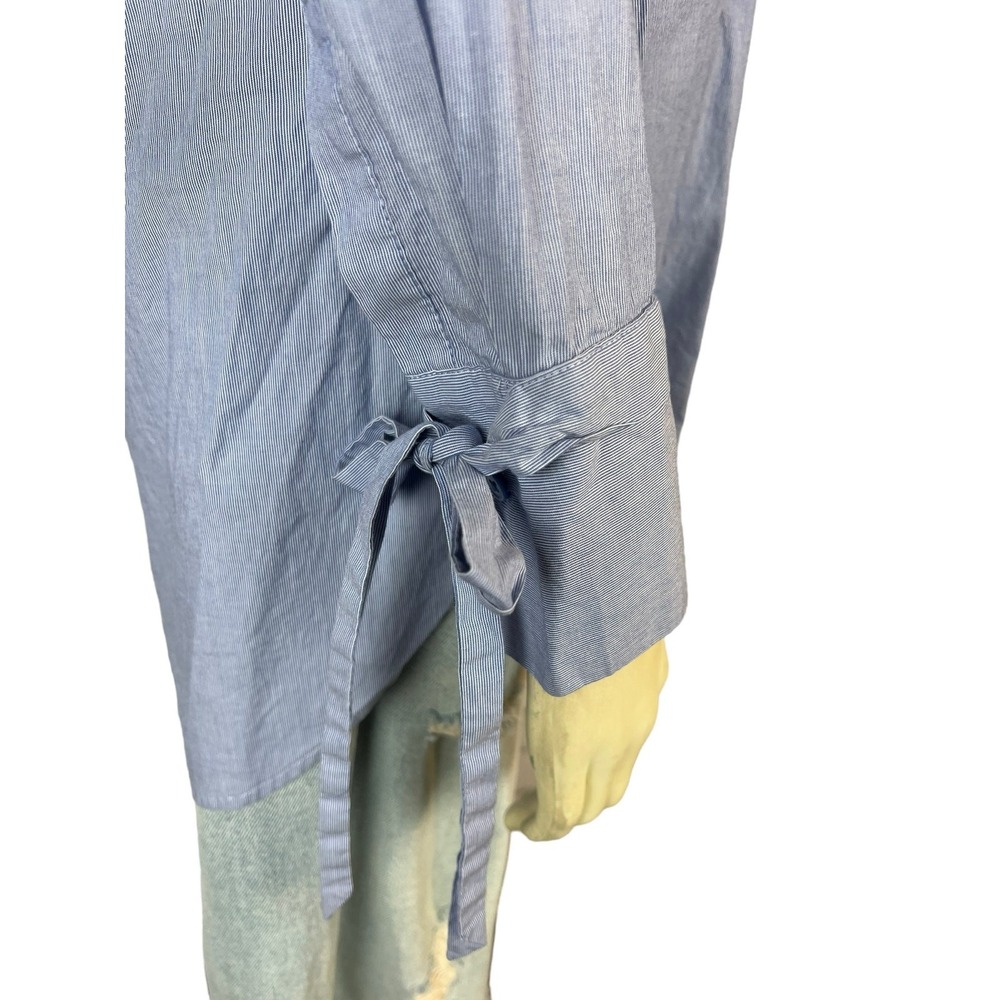 Ann Taylor S small blue and white bib front bow sleeve blouse top shirt - Picture 7 of 13